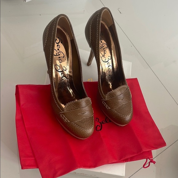 NIB Sergio Zelcer Whisky Olive Distressed Wooden Heel with Rubber Bottom SZ 8 - Picture 1 of 8